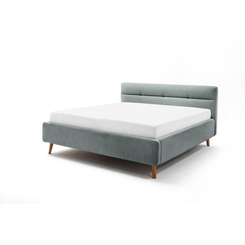 Világoskék kárpitozott franciaágy tárolóhellyel ágyráccsal 180x200 cm Lotte – Meise Möbel