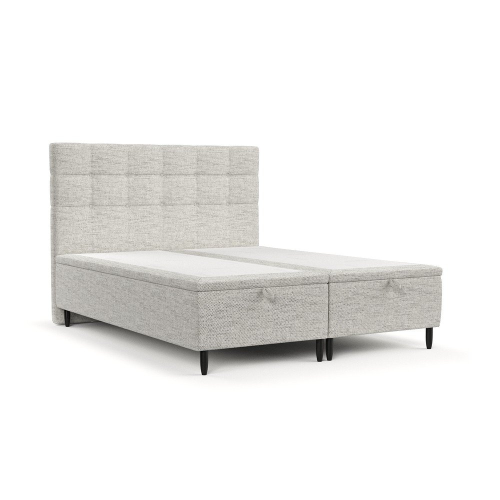 Világosszürke kárpitozott ágyneműtartós franciaágy 200x200 cm Senses – Maison de Rêve