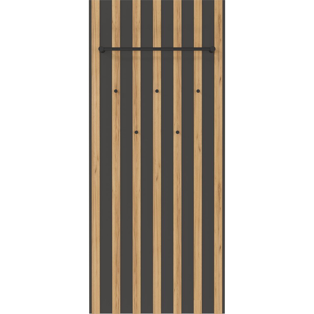 Antracitszürke-natúr színű fogas panel tölgyfa dekorral 64x148x14 cm Renell – Germania
