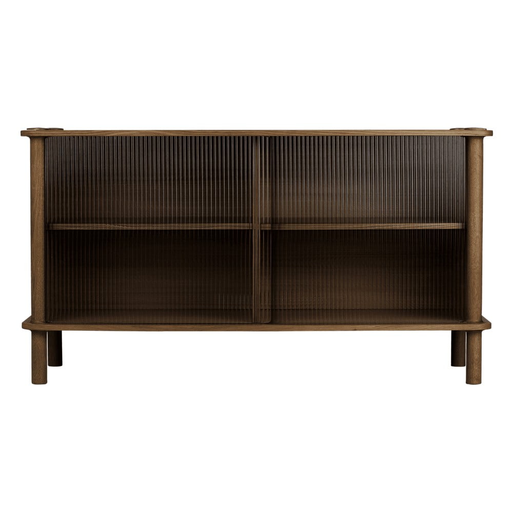 Barna tölgyfa tálalószekrény tolóajtóval 135x73