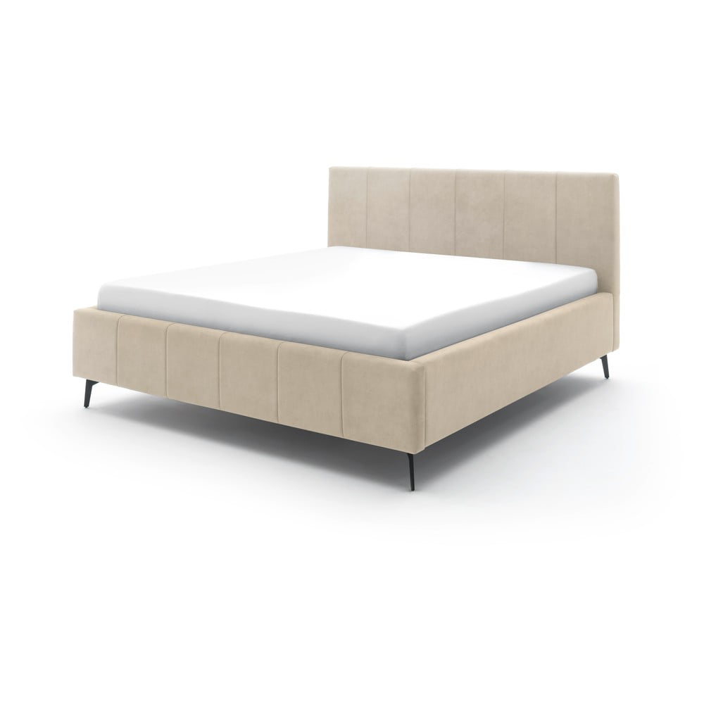 Bézs kárpitozott franciaágy tárolóhellyel ágyráccsal 180x200 cm Lizzano – Meise Möbel