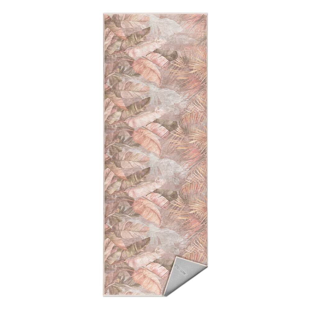 Bézs mosható futószőnyeg 80x200 cm Dusty Leaves – Mila Home