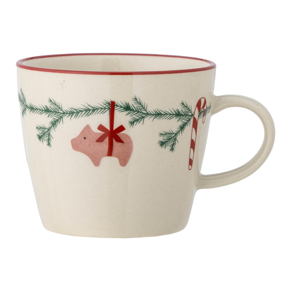 Krémszínű agyagkerámia bögre cappucinóhoz karácsonyi mintával 300 ml Yule – Bloomingville
