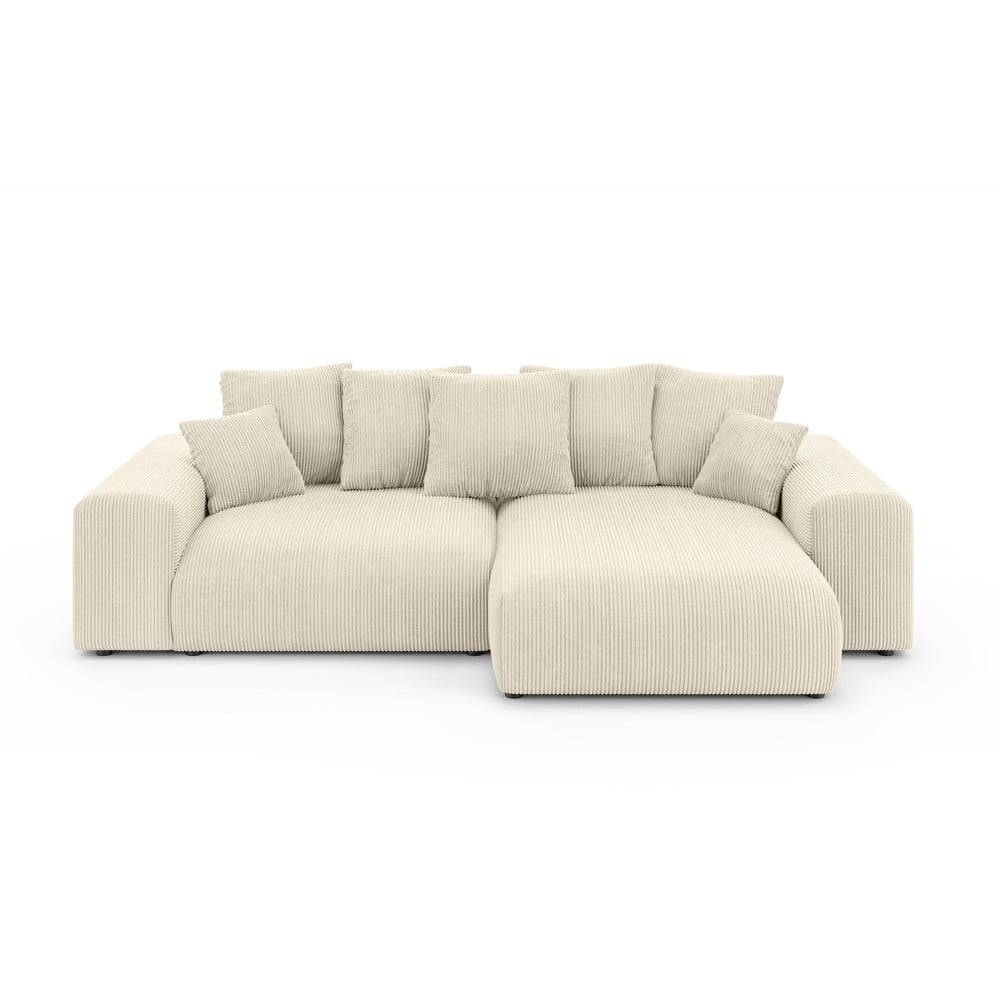 Krémszínű kordbársony kinyitható tárolóhelyes sarokkanapé (variálható sarok) Luma – Ropez