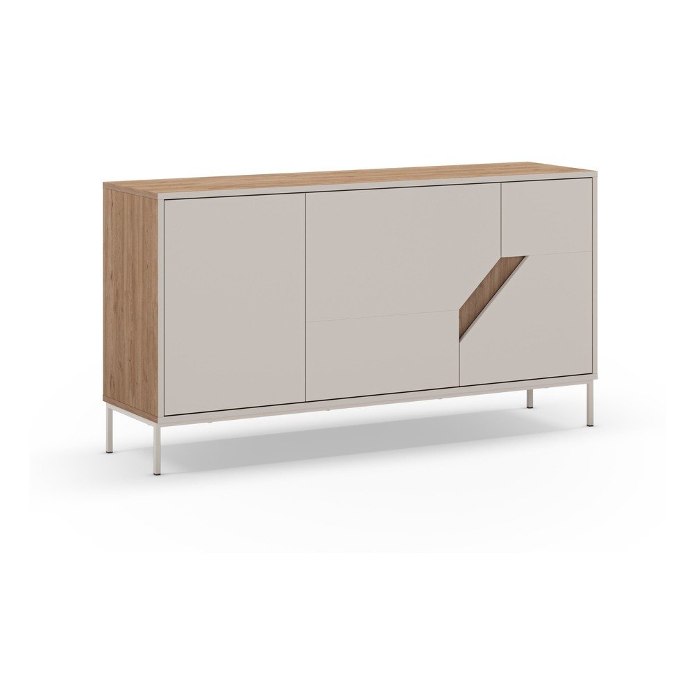 Krémszínű-natúr színű komód tölgyfa dekorral 150x80x40 cm Lilou – Marckeric