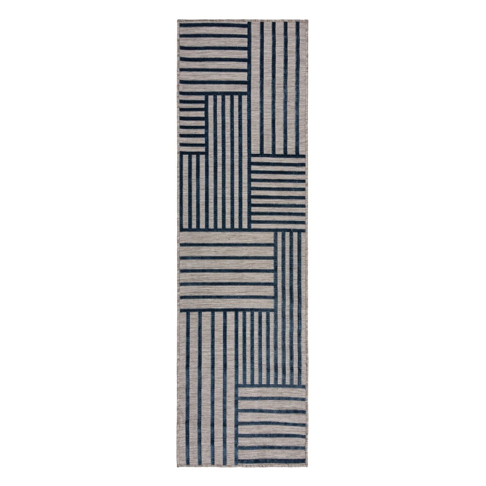 Sötétkék kültéri-beltéri szőnyeg 66x230 cm Vigo Blocks – Flair Rugs