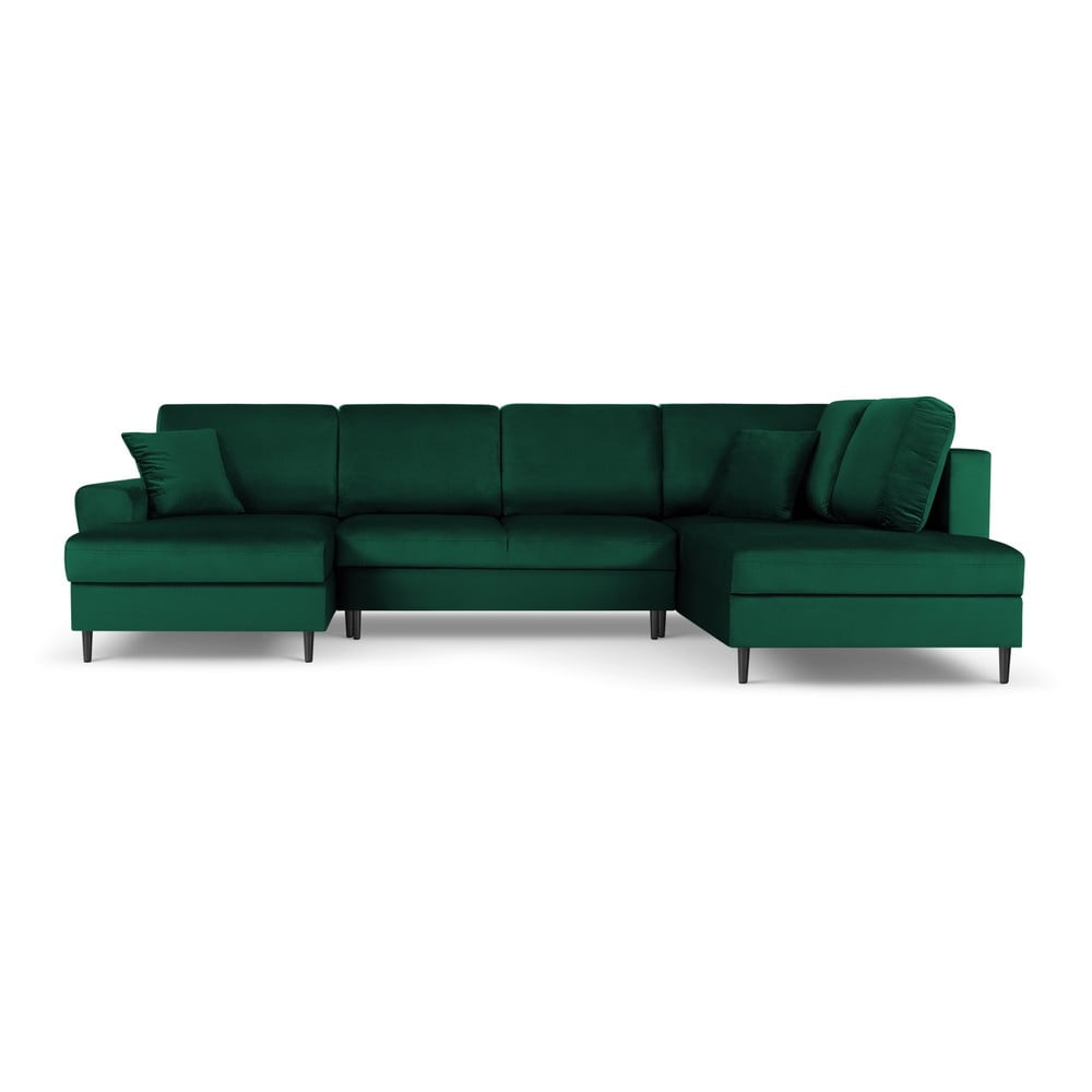Zöld bársony kinyitható tárolóhelyes sarokkanapé (jobb oldali-U alakú) Kyoto – Cosmopolitan Design