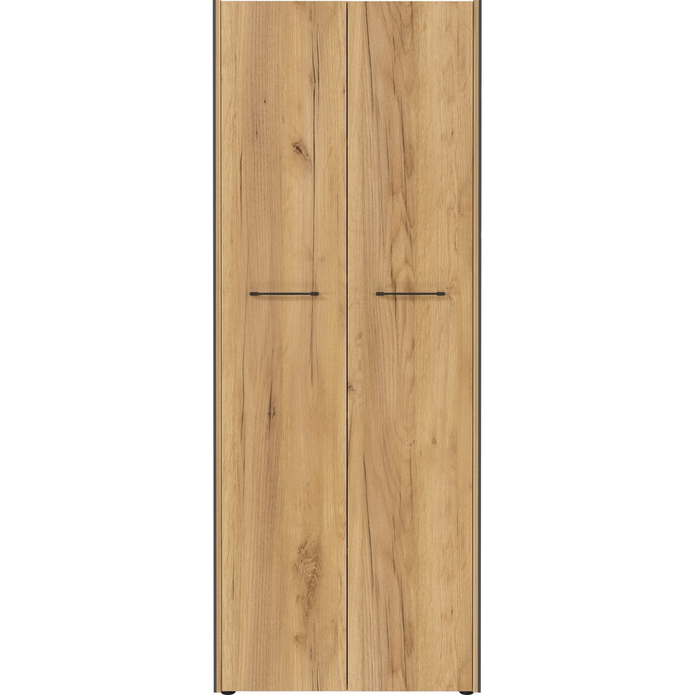 Antracitszürke-natúr színű ruhásszekrény tölgyfa dekorral 75x196x40 cm Podium – Germania