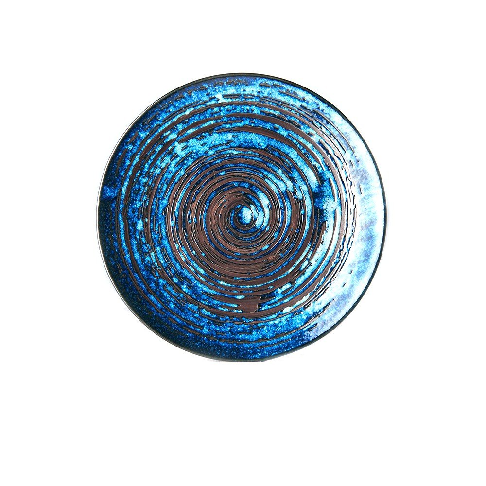 Copper Swirl kék kerámia tányér