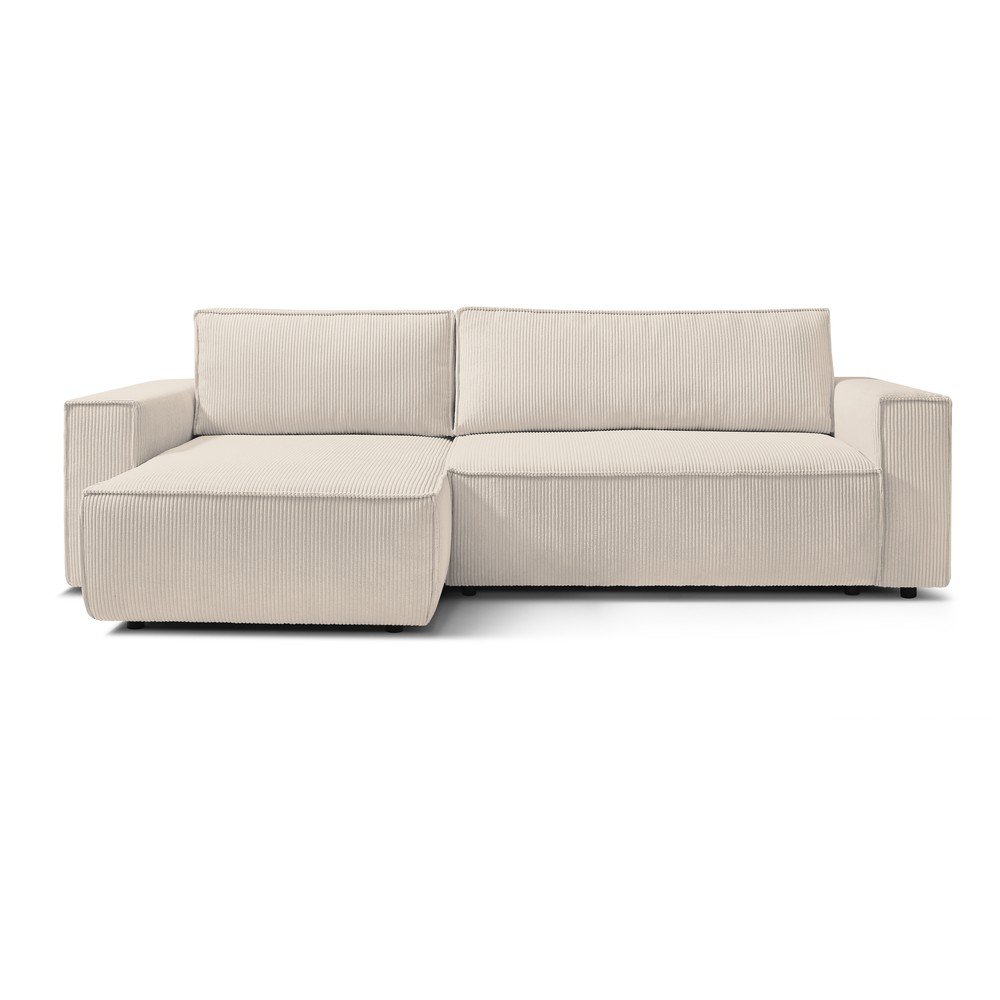 Fehér-bézs kordbársony kinyitható sarokkanapé (variálható) Nihad – Bobochic Paris