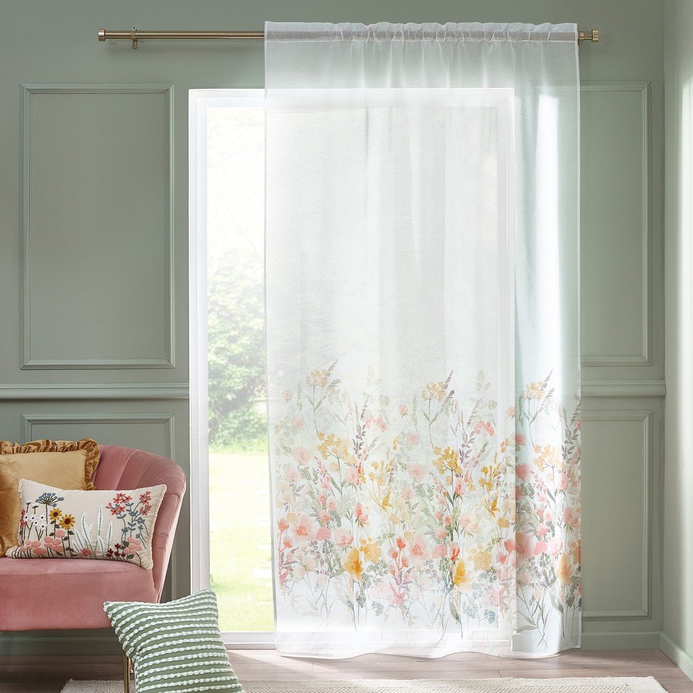 Fehér voile fényáteresztő függöny 140x229 cm Countryside Floral – Catherine Lansfield