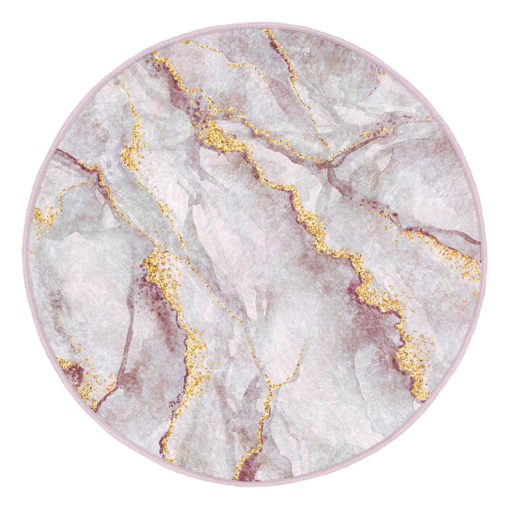 Világos rózsaszín-aranyszínű mosható kerek szőnyeg ø 100 cm Marble – Mila Home