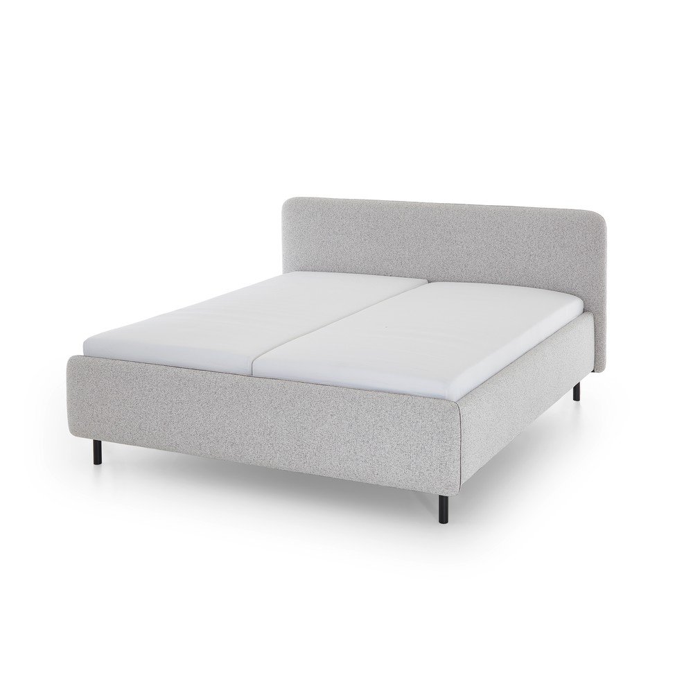 Világosszürke kárpitozott ágyneműtartós franciaágy ágyráccsal 180x200 cm Primo – Meise Möbel
