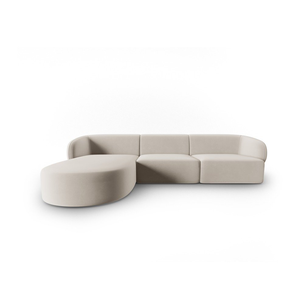 Bézs bársony sarokkanapé (bal oldali-heverő résszel) Paolo – Milo Casa