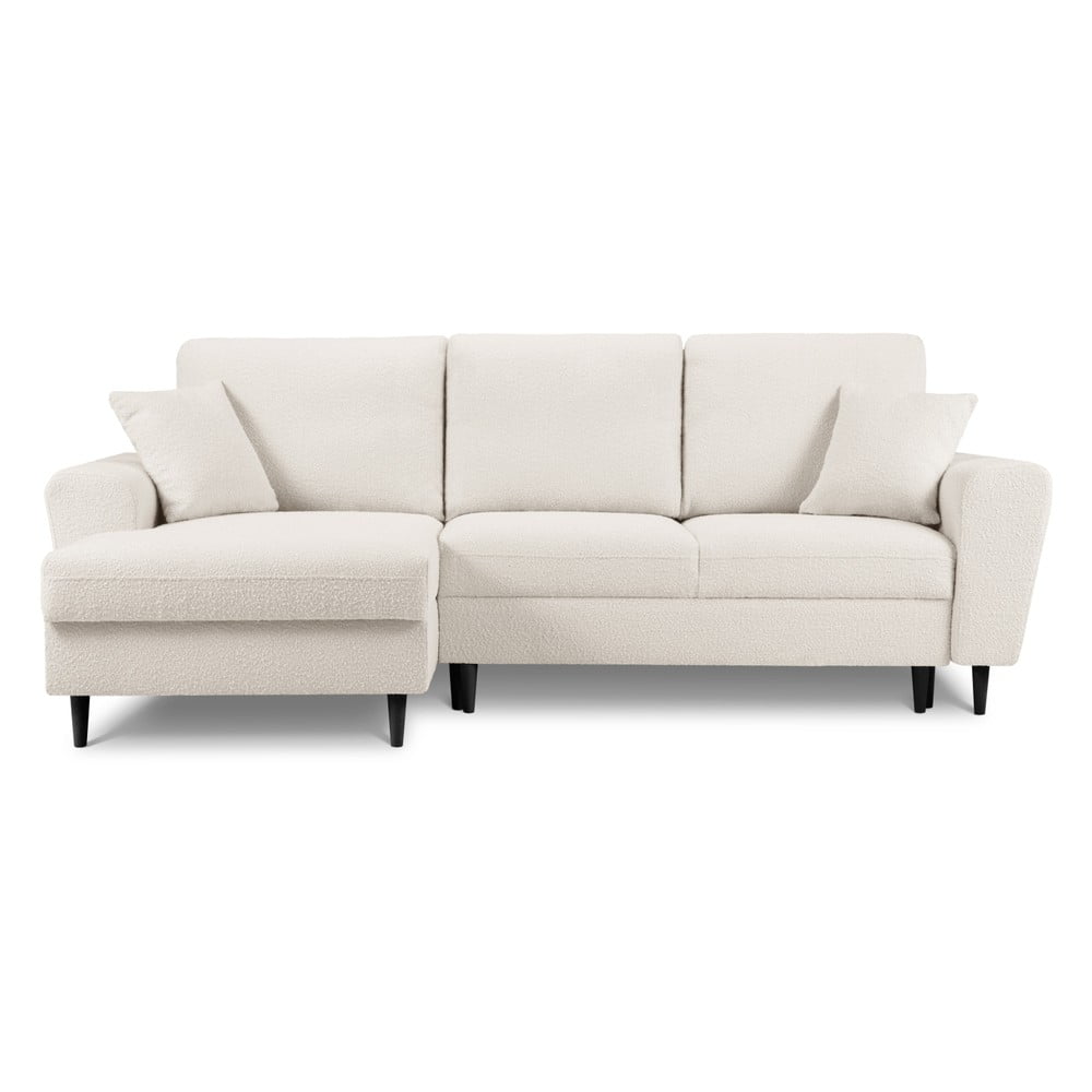 Bézs buklé kinyitható tárolóhelyes sarokkanapé (bal oldali-heverő résszel) Kyoto – Cosmopolitan Design