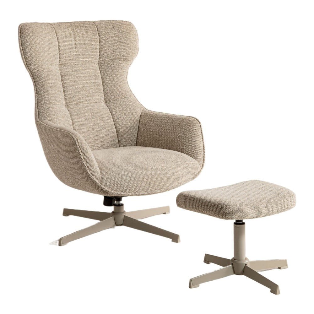 Bézs forgó buklé fotel lábtartóval Arset – Micadoni