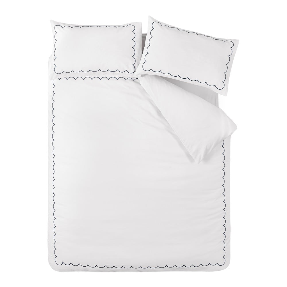 Fehér-kék egyszemélyes ágyneműhuzat 135x200 cm Scallop Border – Catherine Lansfield