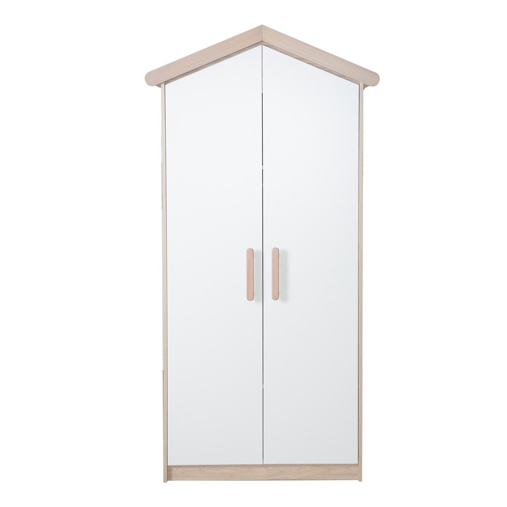 Fehér-natúr színű gyerek ruhásszekrény tölgyfa dekorral 96x190x50 cm Cabane – Roba