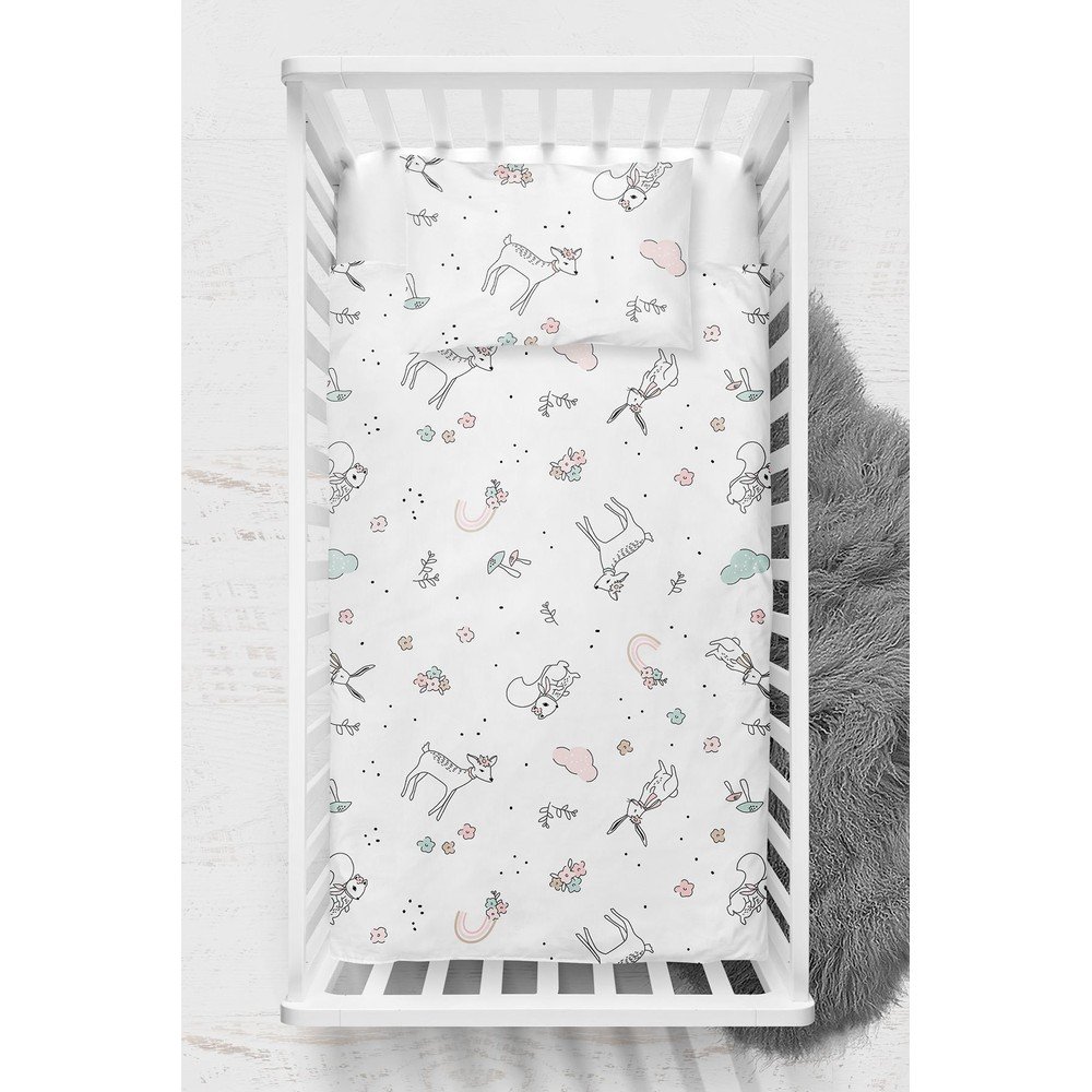 Fehér renforcé pamut gyerek ágyneműhuzat babaágyhoz 100x150 cm Flowers – Mijolnir