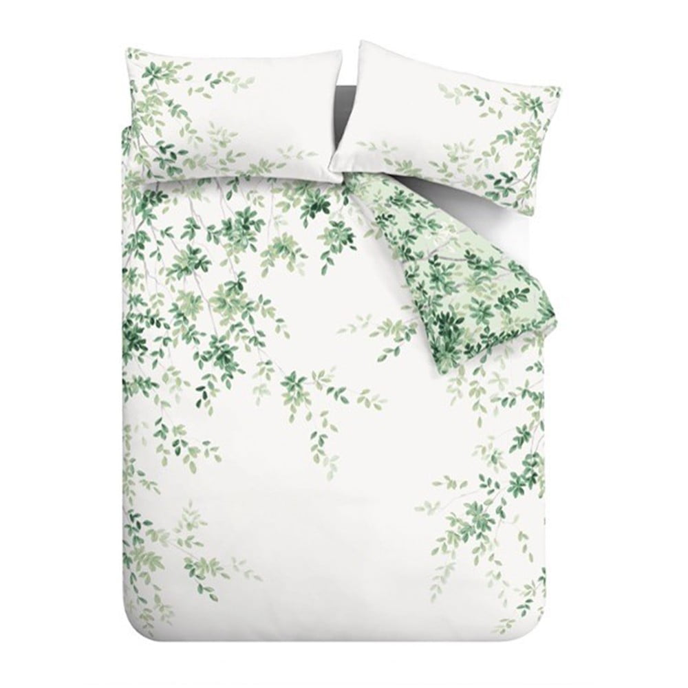 Fehér-zöld egyszemélyes pamut ágyneműhuzat 135x200 cm Scenic Leaves – RHS