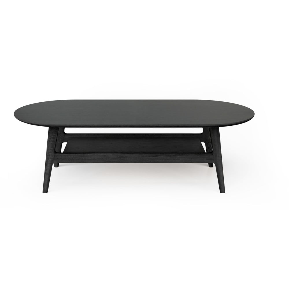 Fekete dohányzóasztal tölgyfa dekorral 60x130 cm Curved – Woodman