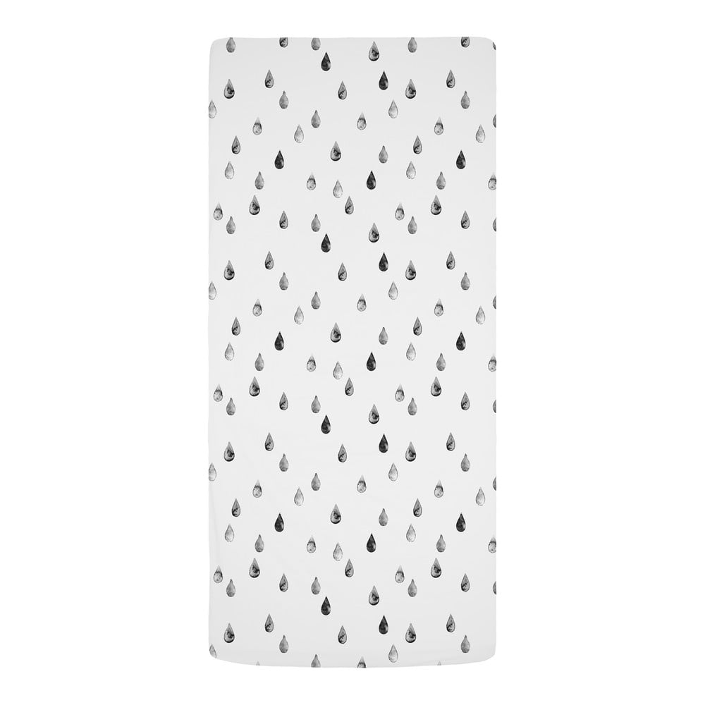 Fekete-fehér gumis egyszemélyes pamut-szatén gyerek lepedő 90x200 cm Bunnies in the Rain – Butter Kings