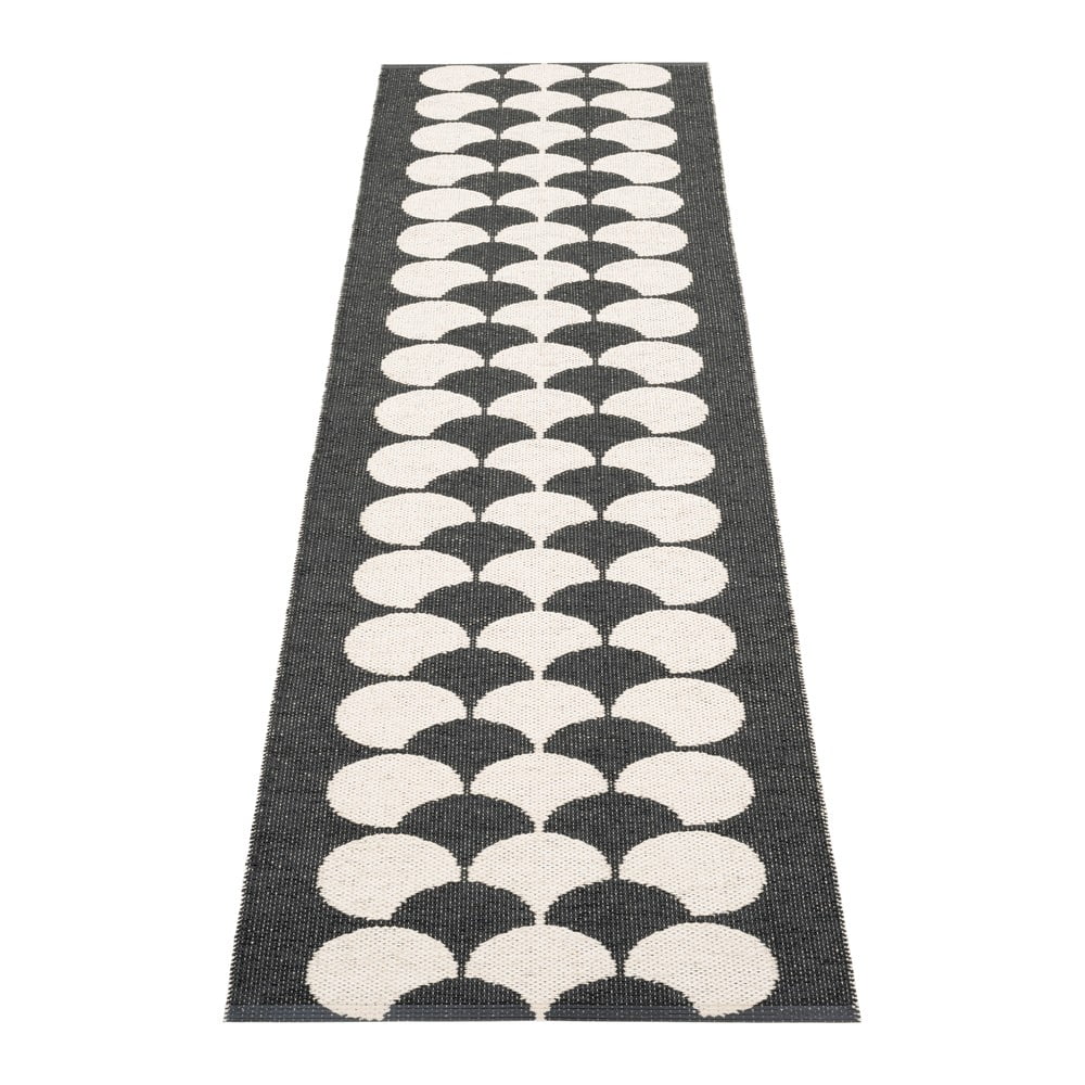 Fekete-krémszínű kültéri-beltéri futószőnyeg 70x250 cm Poppy Black Vanilla – Pappelina