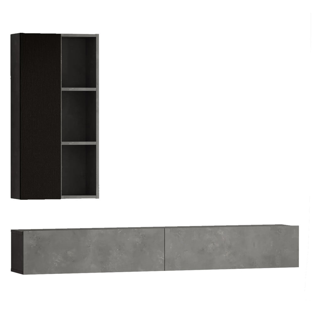 Fekete-szürke TV-állvány beton dekorral 175x25x27 cm – Kalune Design