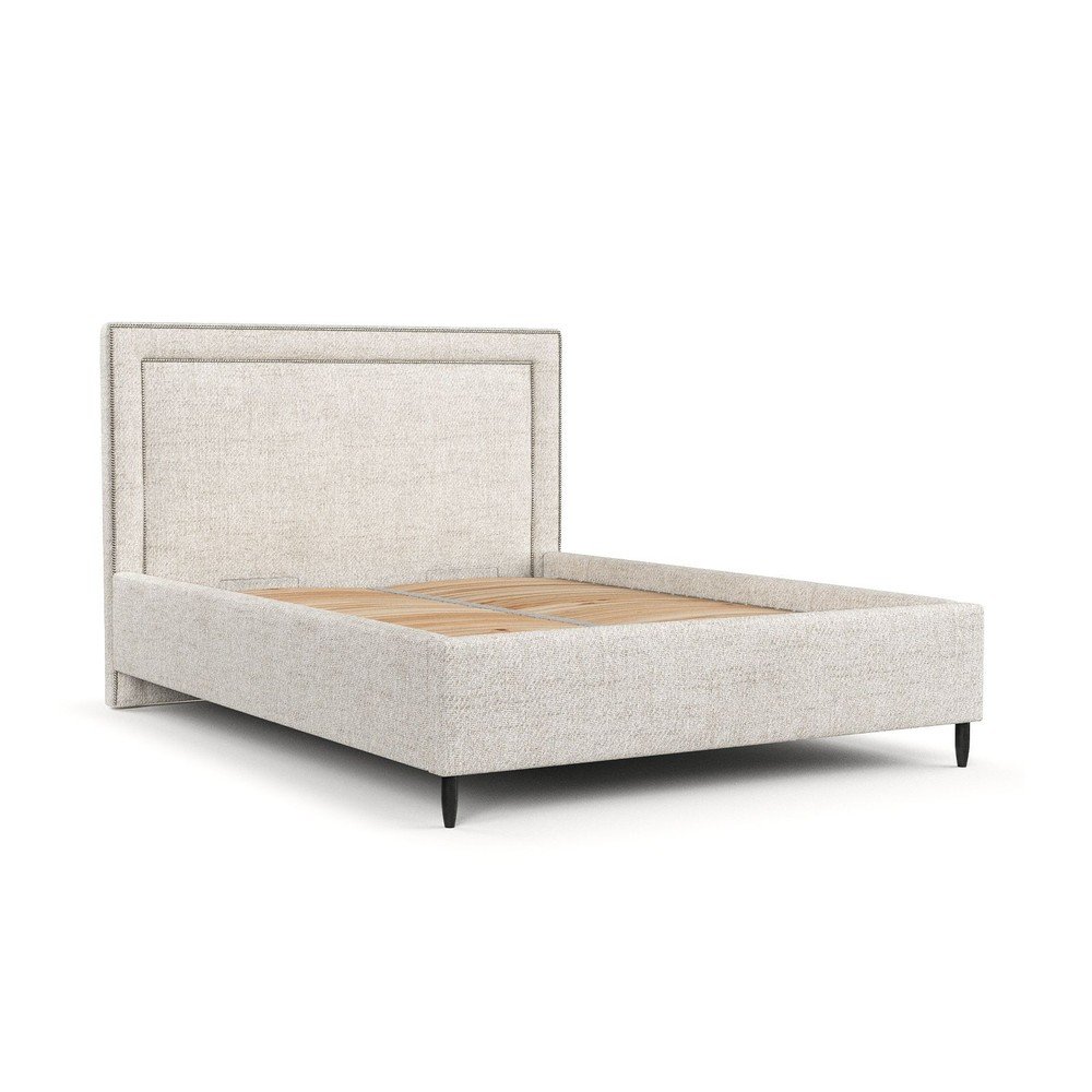 Krémszínű kárpitozott ágyneműtartós franciaágy ágyráccsal 140x200 cm Baleine – Maison de Rêve