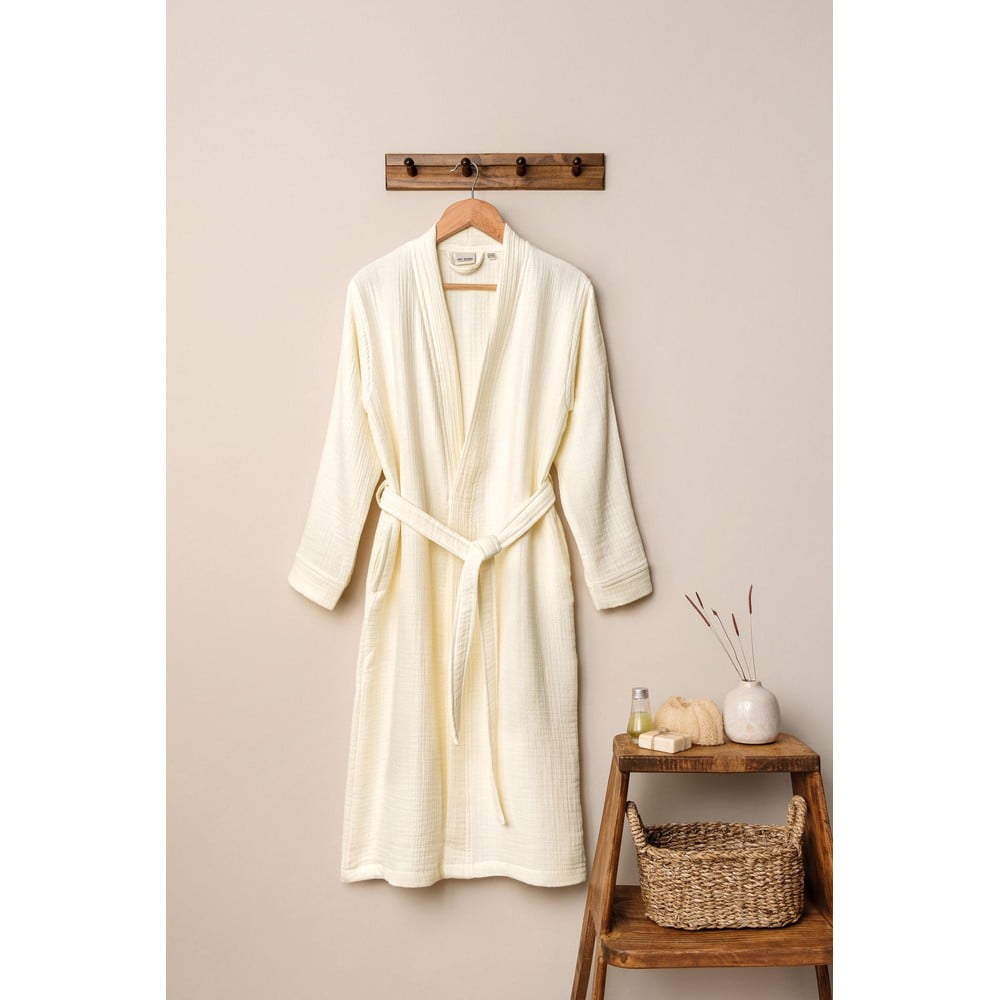 Krémszínű muszlin fürdőköpeny S/M Kimono – Foutastic