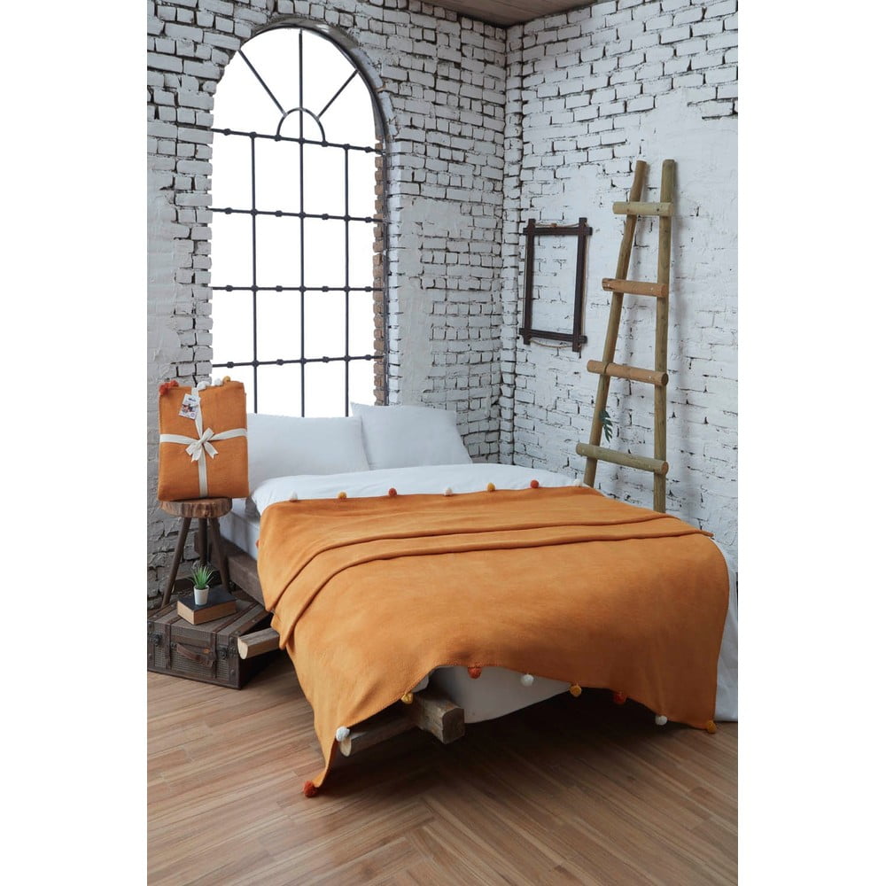 Mustársárga fleece ágytakaró 200x220 cm Pom Pom – Mijolnir