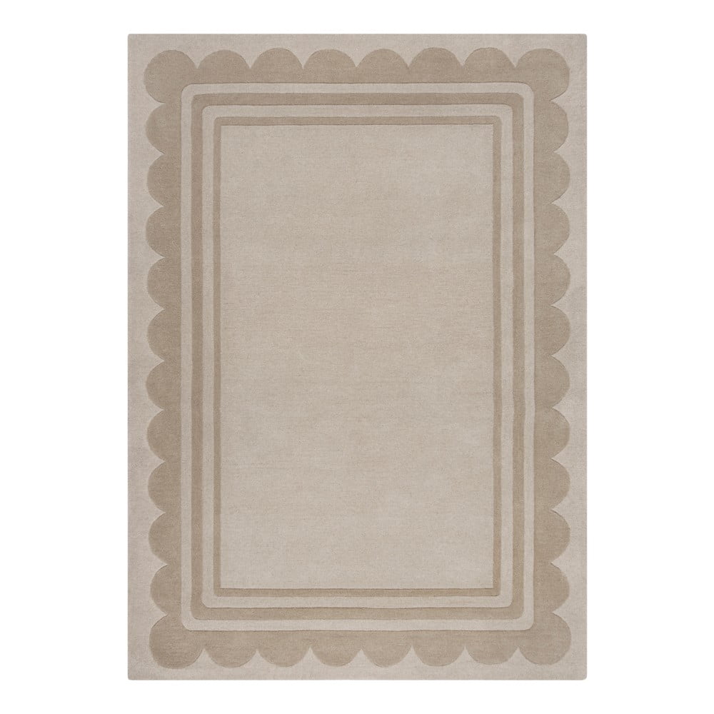 Natúr színű kézi szövésű gyapjú szőnyeg 160x230 cm Lois Scallop – Flair Rugs