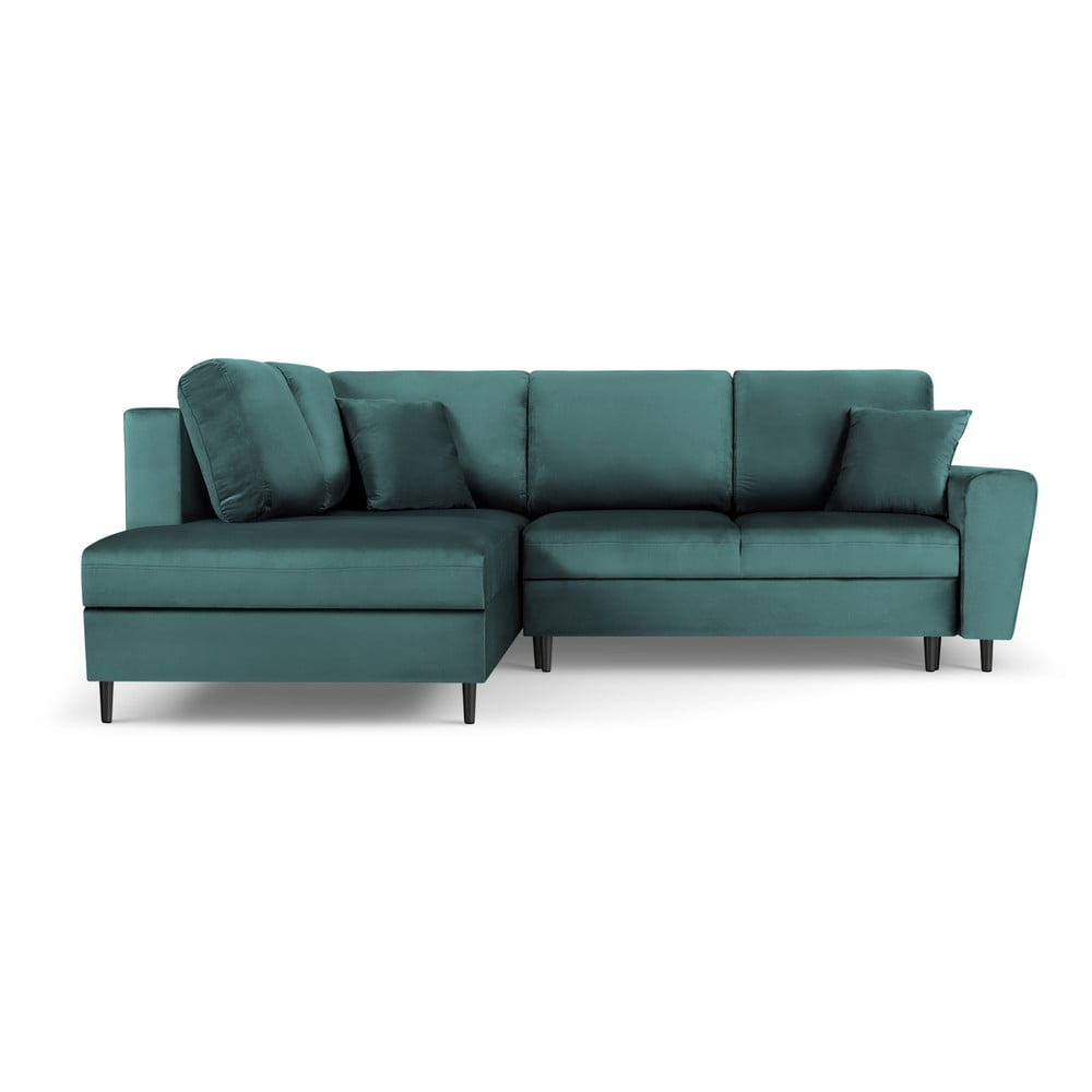 Petróleum színű bársony kinyitható tárolóhelyes sarokkanapé (bal oldali-L alakú) Kyoto – Cosmopolitan Design