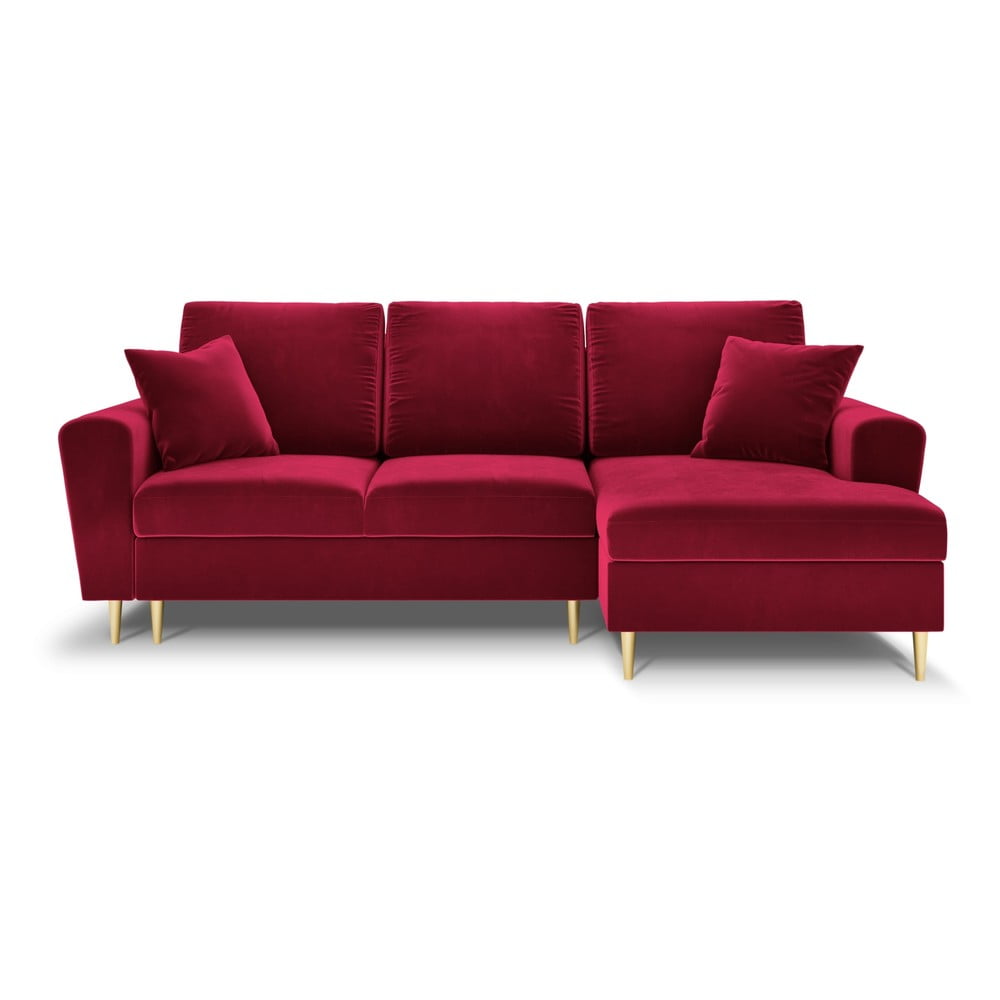 Piros bársony kinyitható tárolóhelyes sarokkanapé (jobb oldali-heverő résszel) Kyoto – Cosmopolitan Design