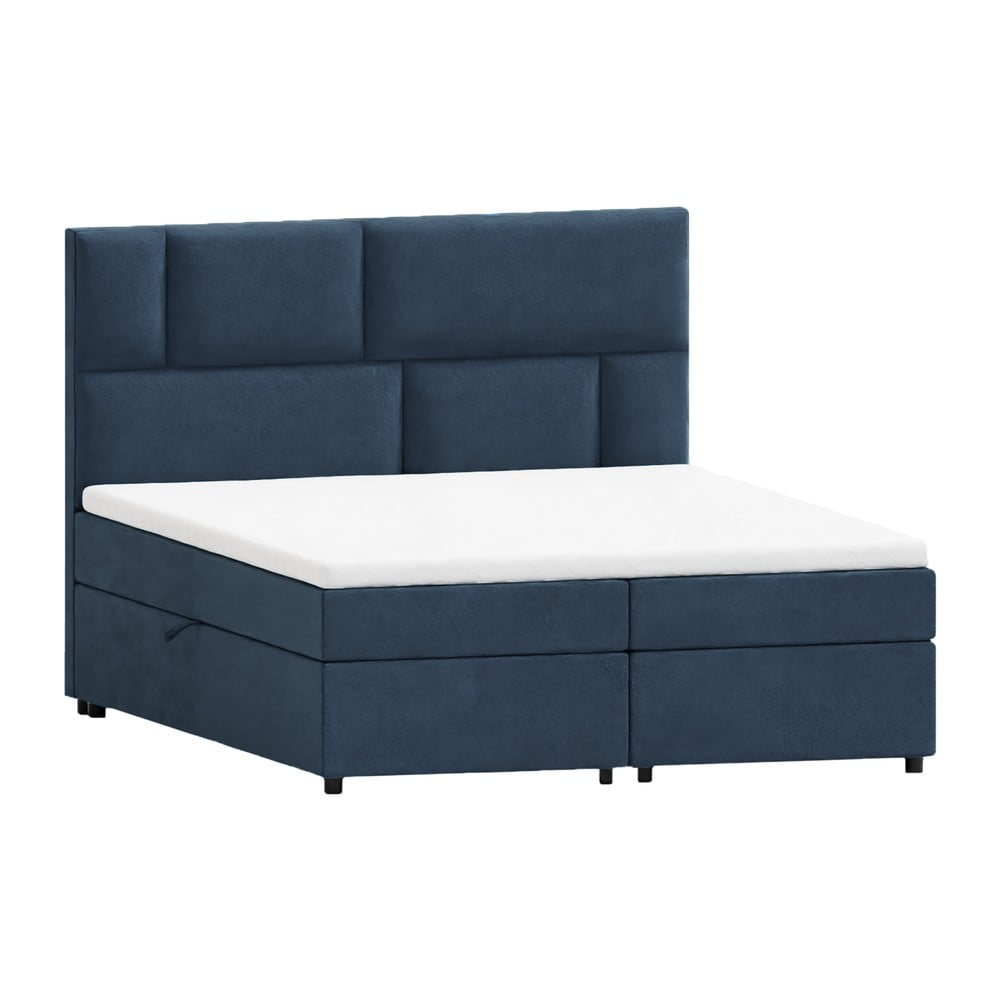 Sötétkék ágyneműtartós boxspring ágy 200x200 cm Lola – Ropez