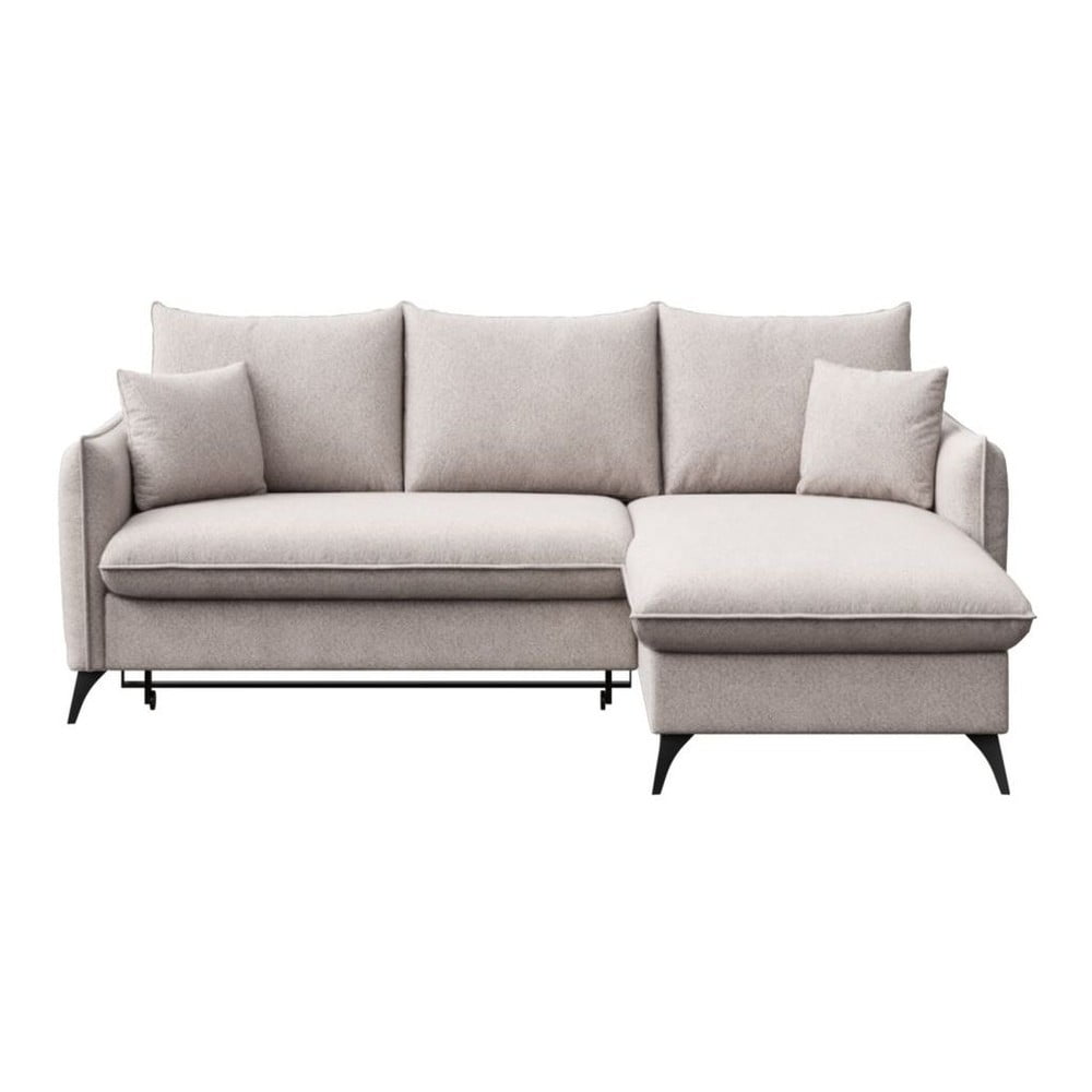 Szürke buklé kinyitható tárolóhelyes sarokkanapé (jobb oldali-heverő résszel) Brim – Rodier