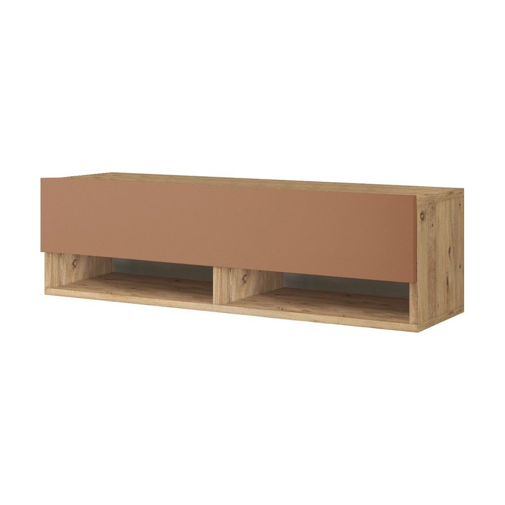 Téglavörös-natúr színű TV-állvány borovi fenyő dekorral 100x29x32 cm – Kalune Design