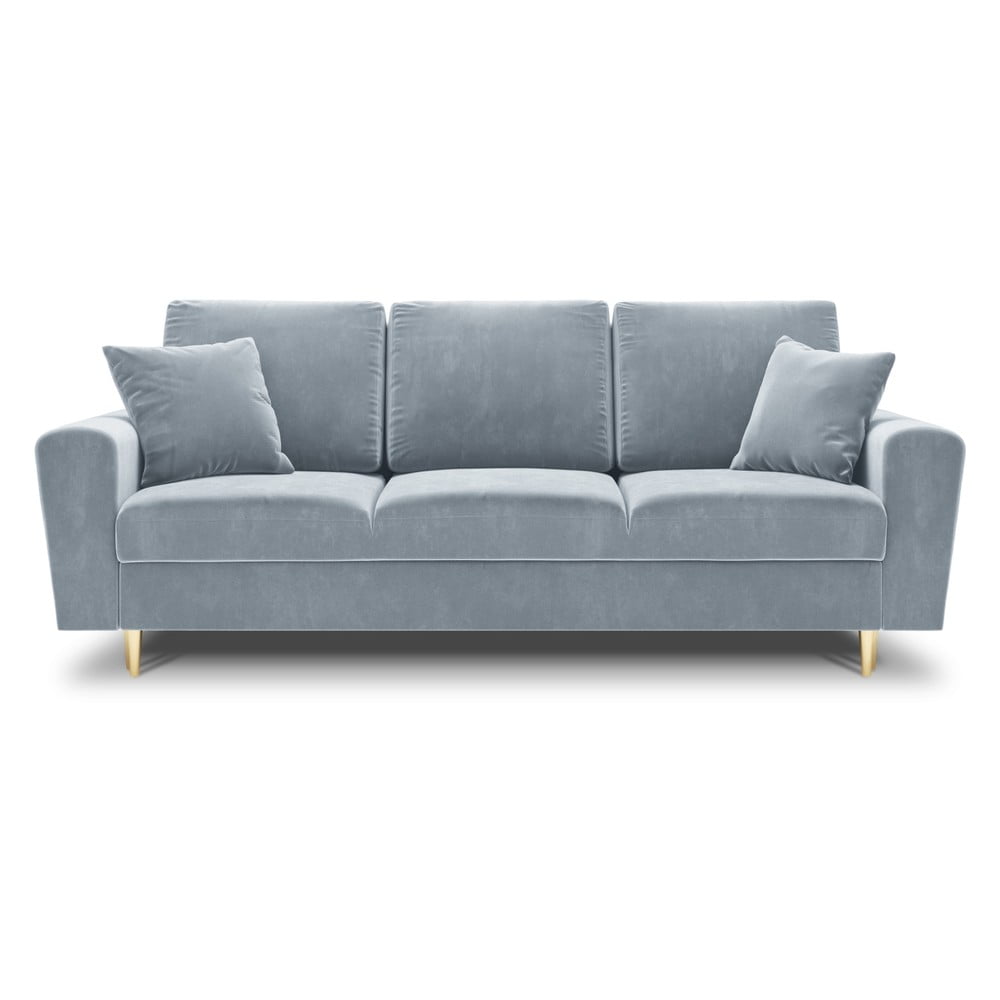 Világoskék bársony kinyitható tárolóhelyes kanapé 235 cm Kyoto – Cosmopolitan Design