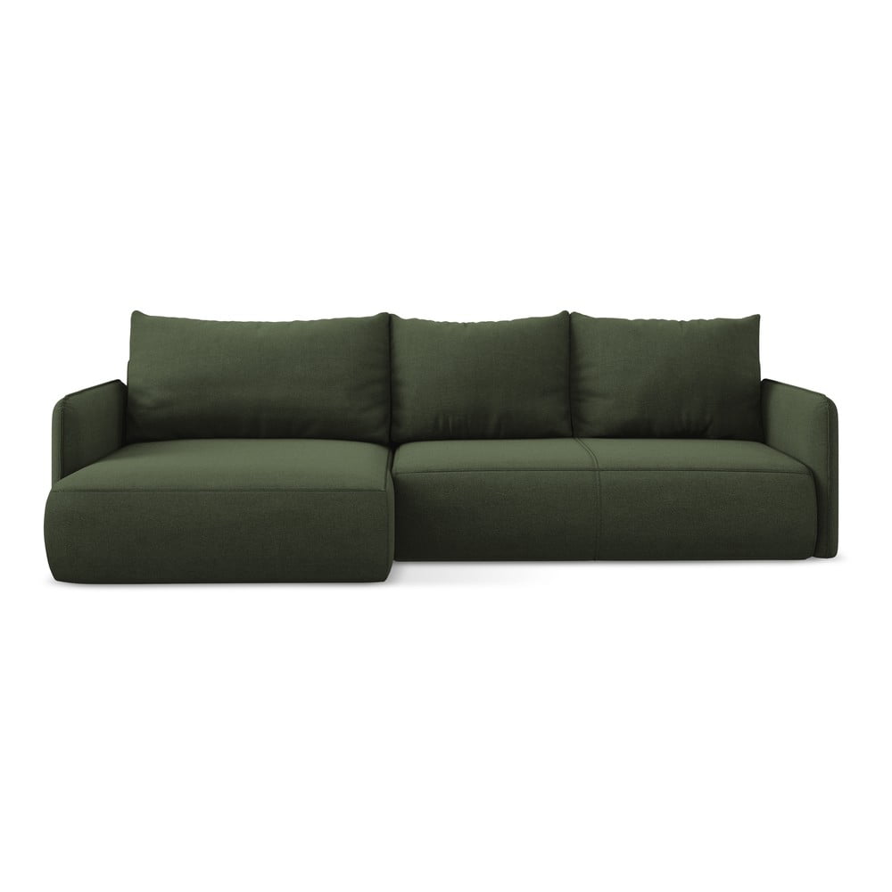 Zöld kinyitható-tárolóhelyes sarokkanapé (bal oldali) Nanea – Makamii