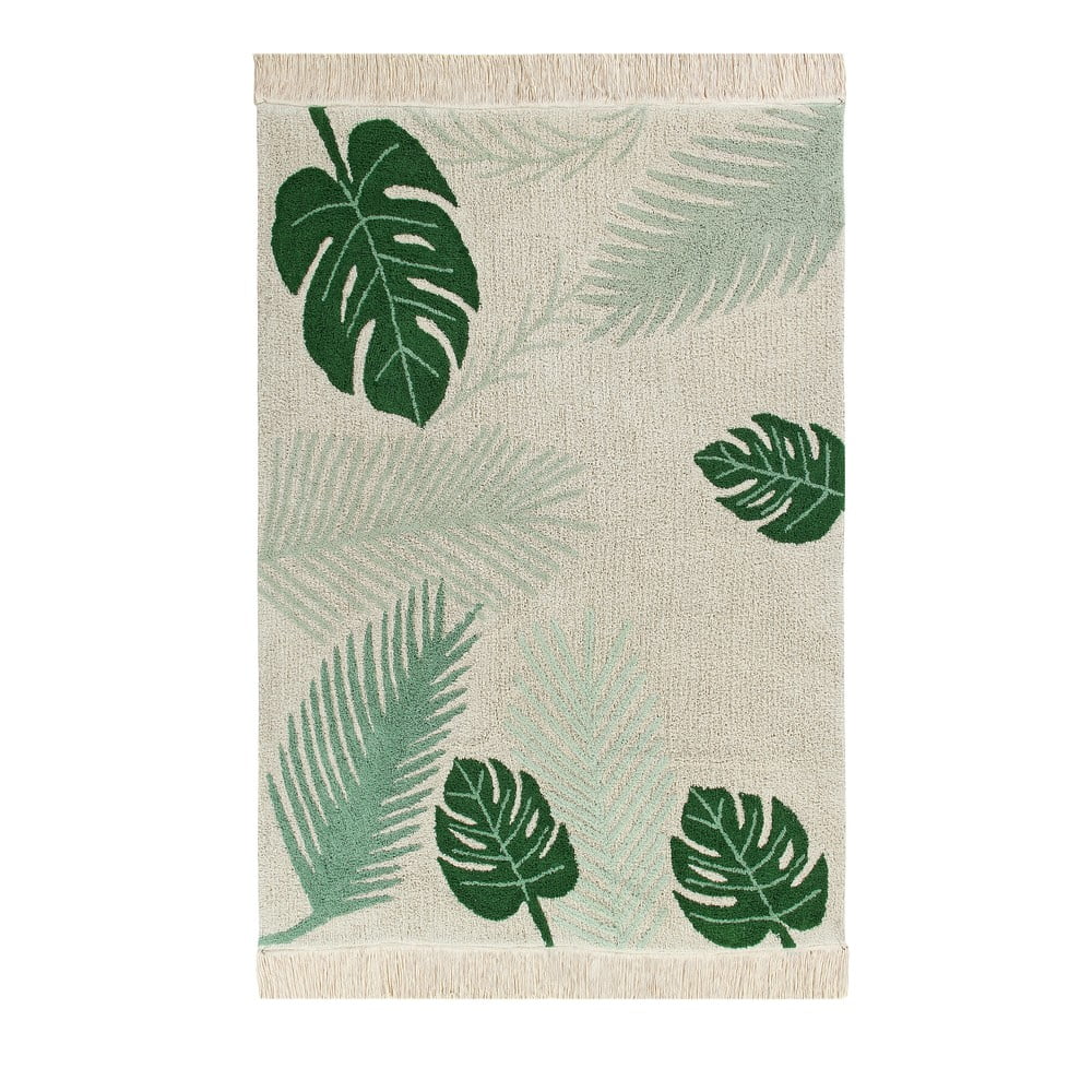 Zöld-krémszínű mosható kézi szövésű pamut gyerek szőnyeg 140x200 cm Tropical Green – Lorena Canals