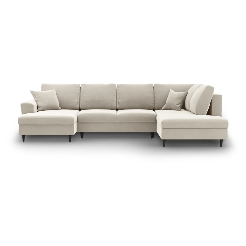 Bézs bársony kinyitható tárolóhelyes sarokkanapé (jobb oldali-U alakú) Kyoto – Cosmopolitan Design