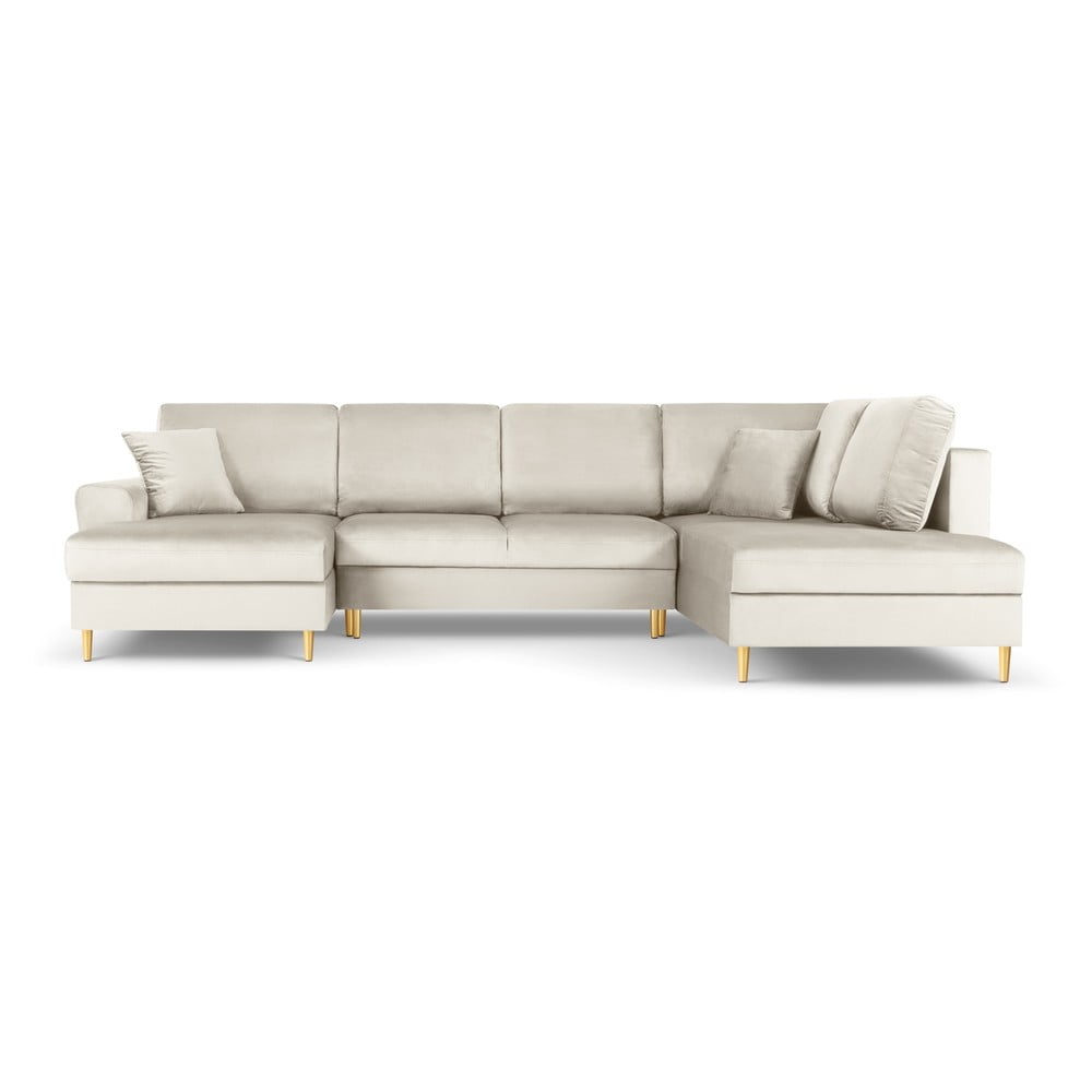 Bézs bársony kinyitható tárolóhelyes sarokkanapé (jobb oldali-U alakú) Kyoto – Cosmopolitan Design