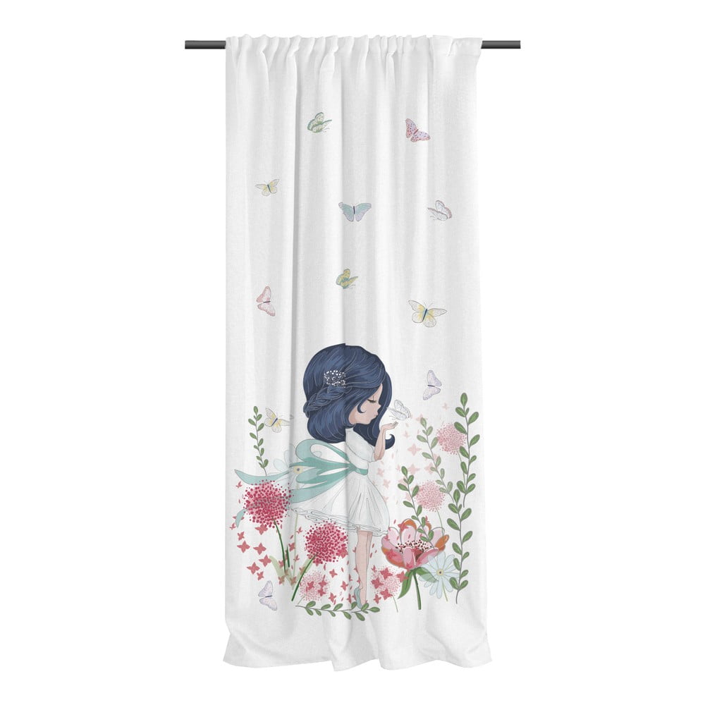 Fehér pamut-szatén gyerek függöny 110x170 cm Flowers Around Me – Butter Kings
