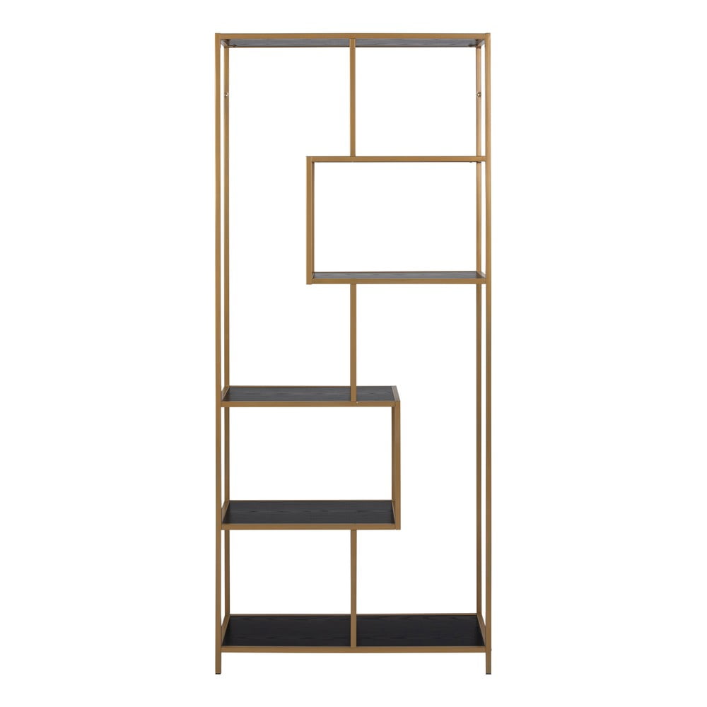 Fekete-aranyszínű könyvespolc 77x185 cm Seaford – Actona