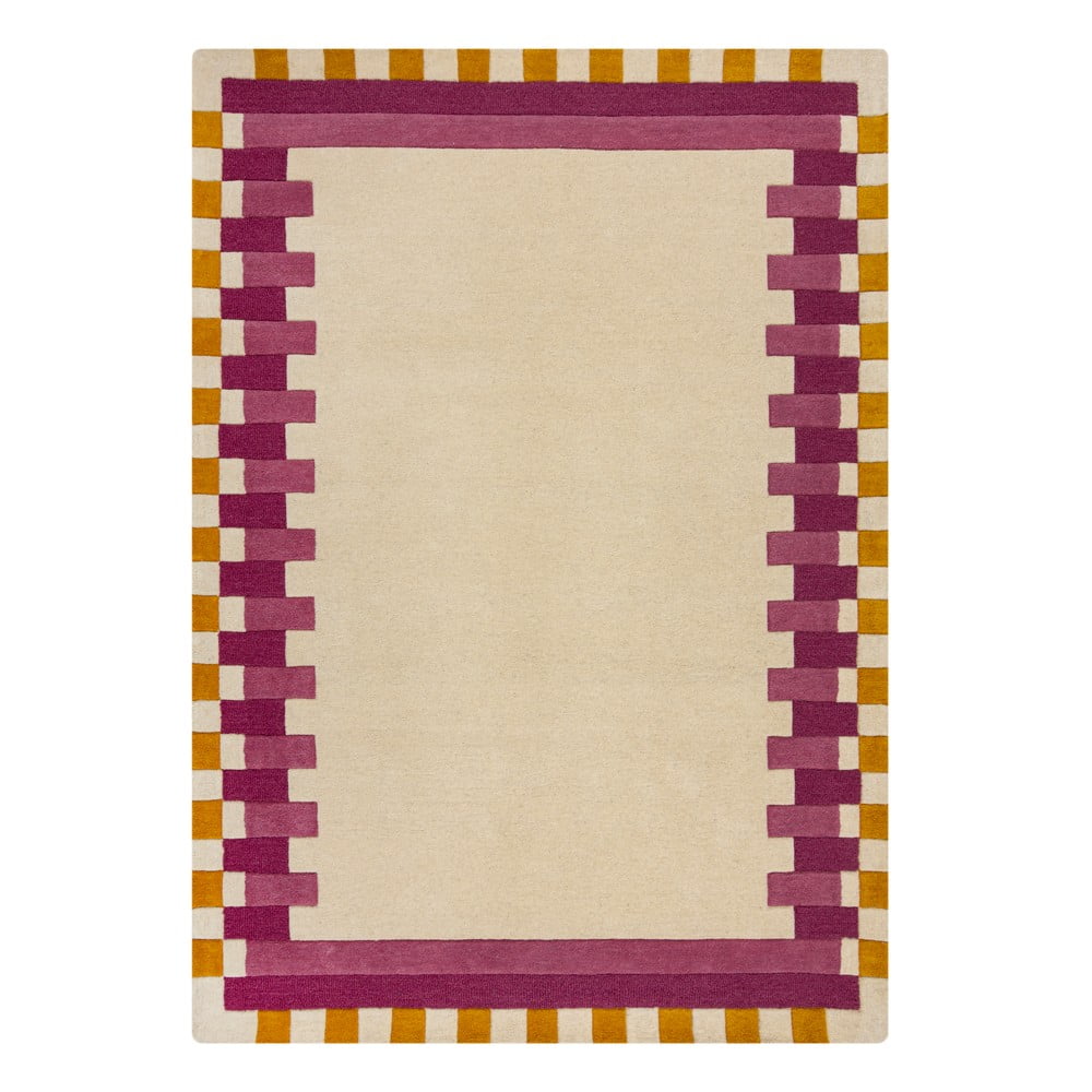 Sárga-rózsaszín kézi szövésű gyapjú szőnyeg 200x290 cm Kai Wool Border – Flair Rugs