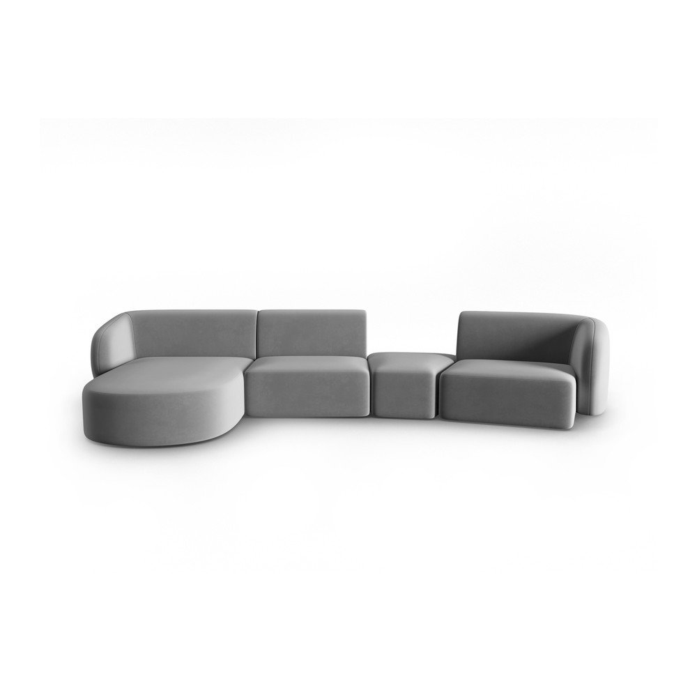 Szürke bársony sarokkanapé (bal oldali-heverő résszel) Paolo – Milo Casa