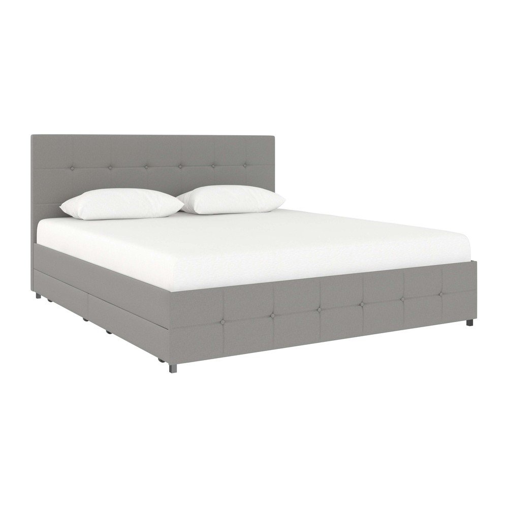 Szürke kárpitozott ágyneműtartós franciaágy 180x200 cm Rose – Støraa