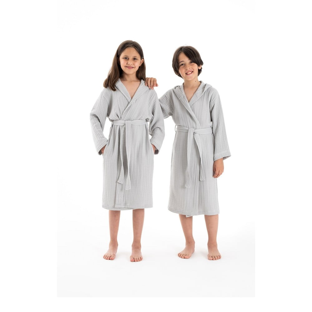 Szürke muszlin gyerek fürdőköpeny 7-8 év Muslin – Foutastic
