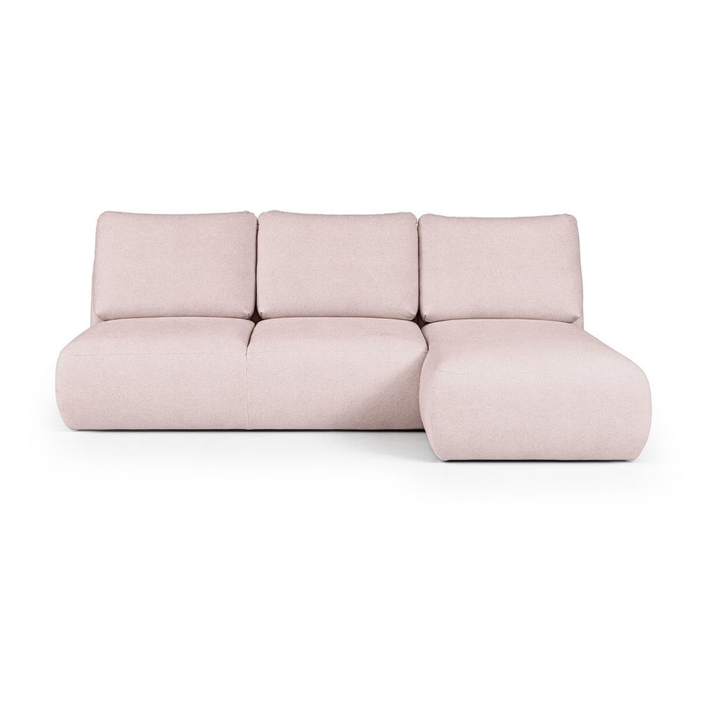 Világos rózsaszín buklé sarokkanapé (jobb oldali-heverő résszel) Mirel – Rodier