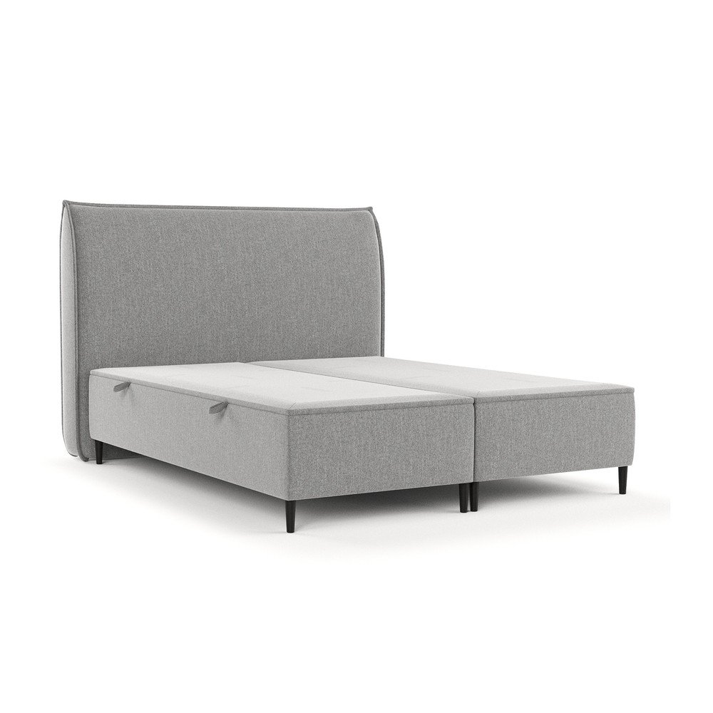 Világosszürke kárpitozott ágyneműtartós franciaágy 160x200 cm Draco – Maison de Rêve